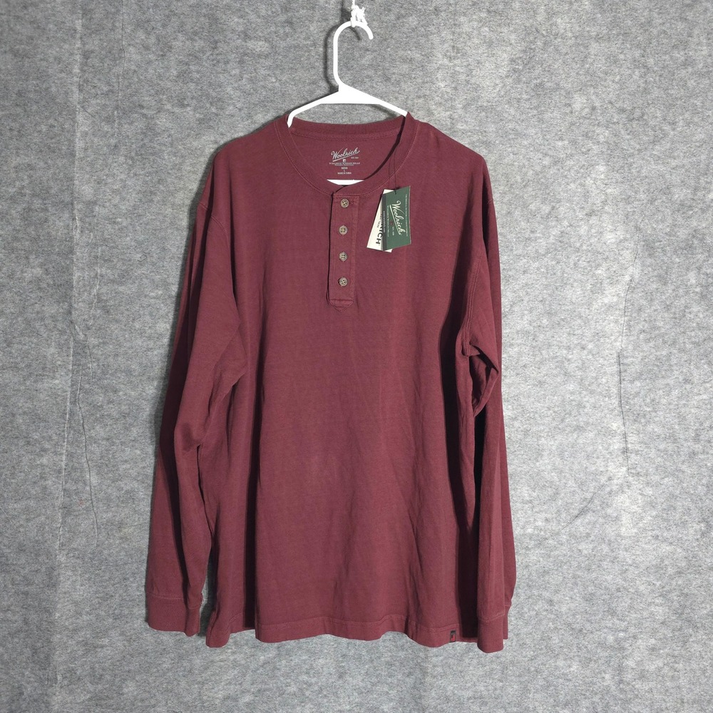 Woolrich First Forks Henley Mens Large Burgundy Long Sleeve Cotton 8807 Thistle
